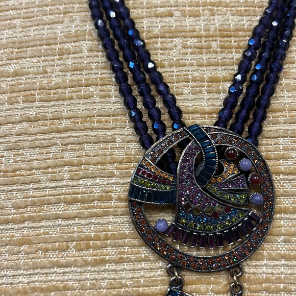 Heidi Daus 1920s art deco purple glass beaded Swarovski necklace w/ earrings - Picture 3 of 9